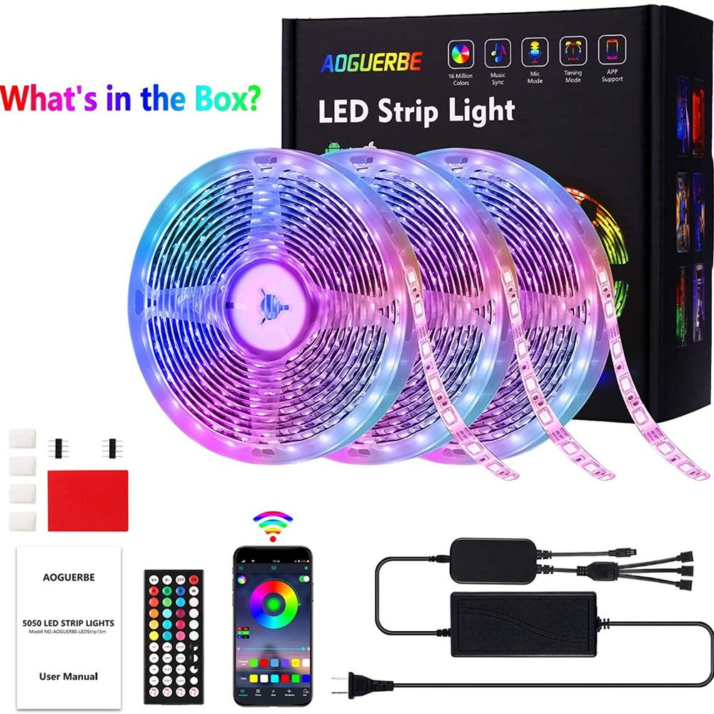 Led Strip RGB Lights 50 Feet with 44-key IR Remote